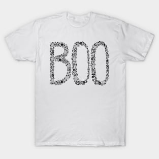 Halloween Boo Line Art - Black & Gray T-Shirt